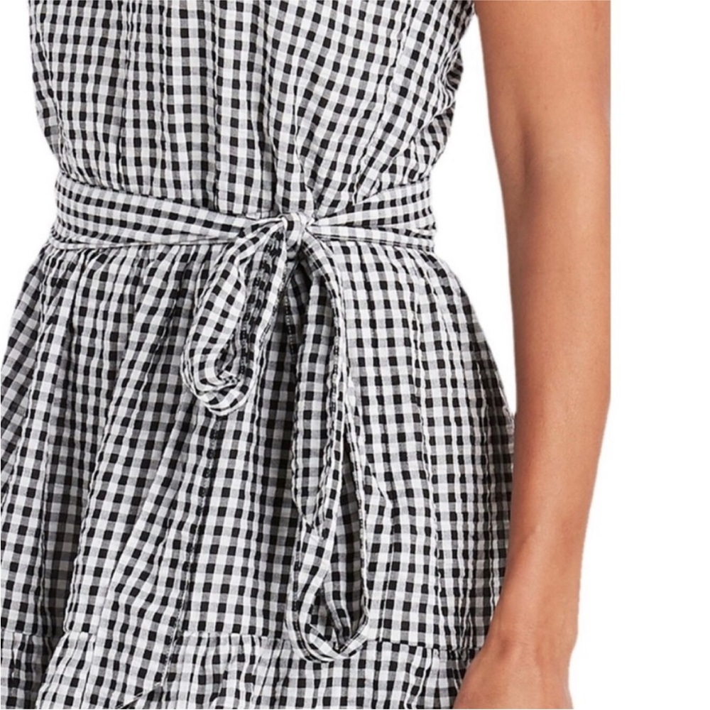 NEW Vineyard Vines Gingham Seersucker One-Shoulder A-Line Belted Dress 4 Plaid - Picture 2 of 13